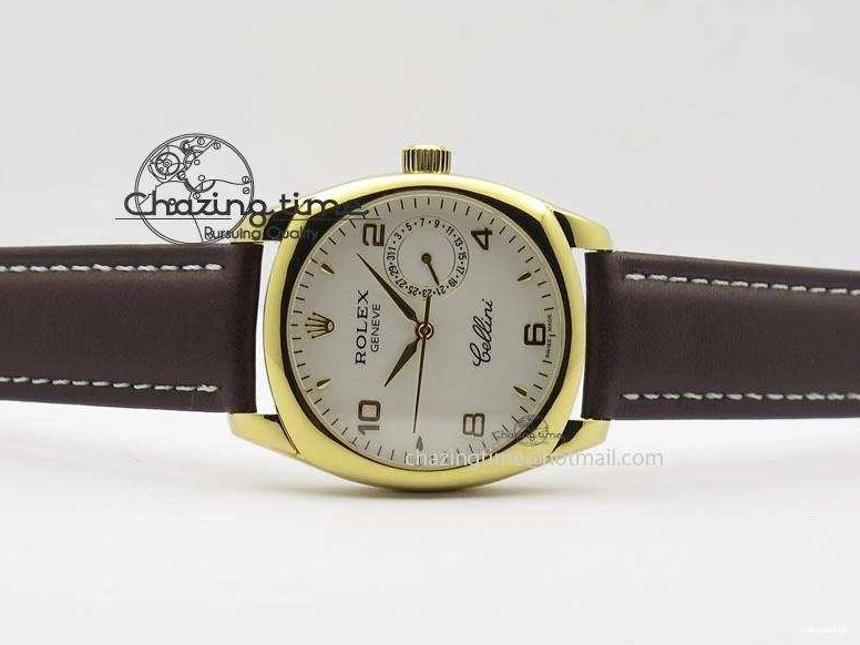 On YG A2824 Leather Brown Dial Date Cellini Strap Numeral White 0318